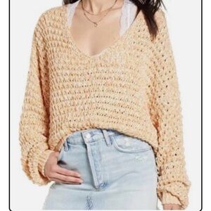 Free People Cozy Oversized Cream Knit Sweater